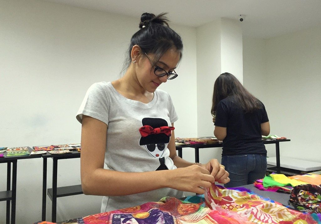 Designer wear fabric display at JD Institute Of Fashion Technology