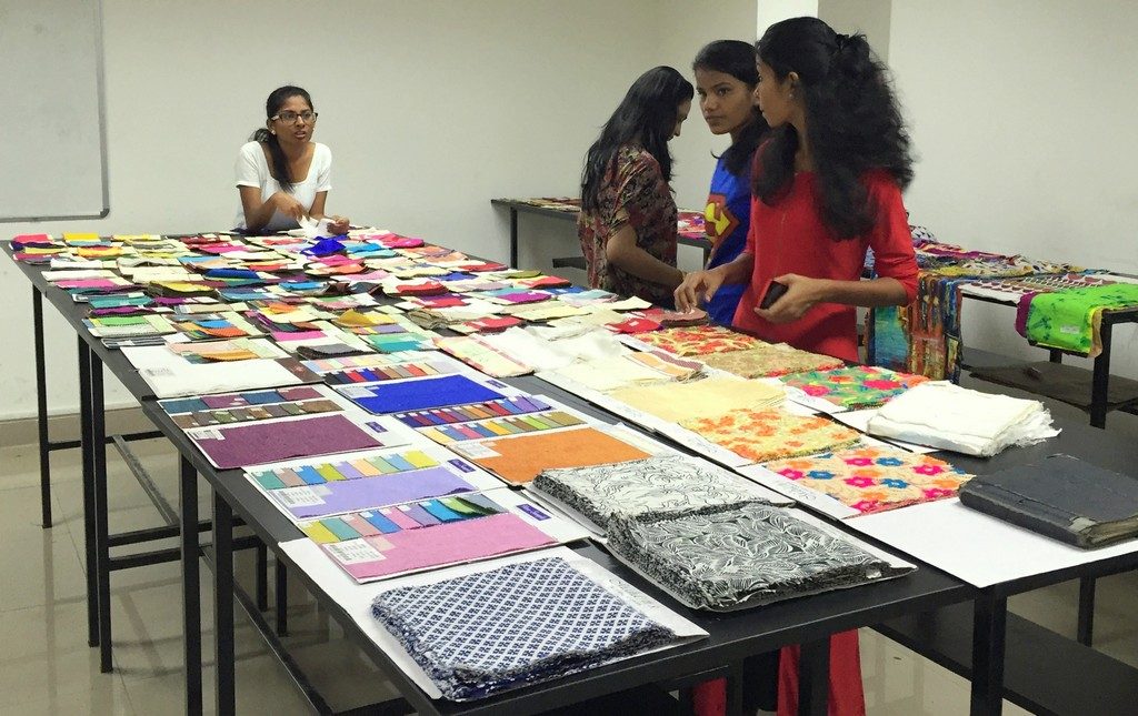 Designer wear fabric display at JD Institute Of Fashion Technology