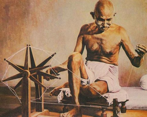 Mahatma Gandhi with Charkha