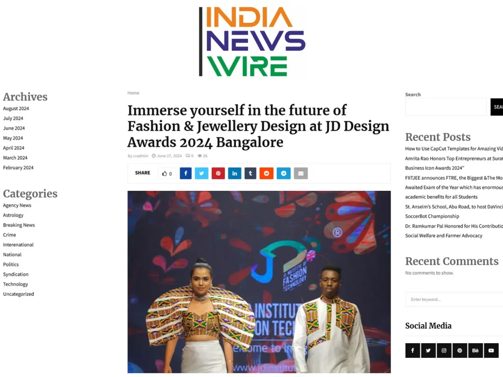 Immerse yourself in the future of Fashion & Jewellery Design at JD Design Awards 2024 Bangalore India News Wire